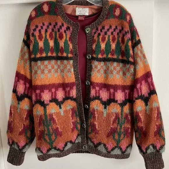Susan Bristol Sweater VTG Hand Knit Button Cardigan Size M Burnt Orange Brown - Picture 13 of 16